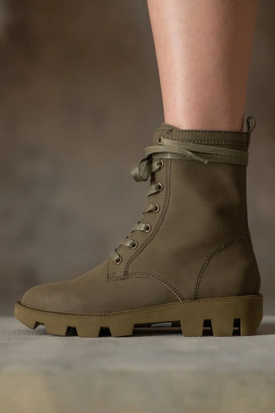 Liam Lace Up Combat Khaki Suede Boot