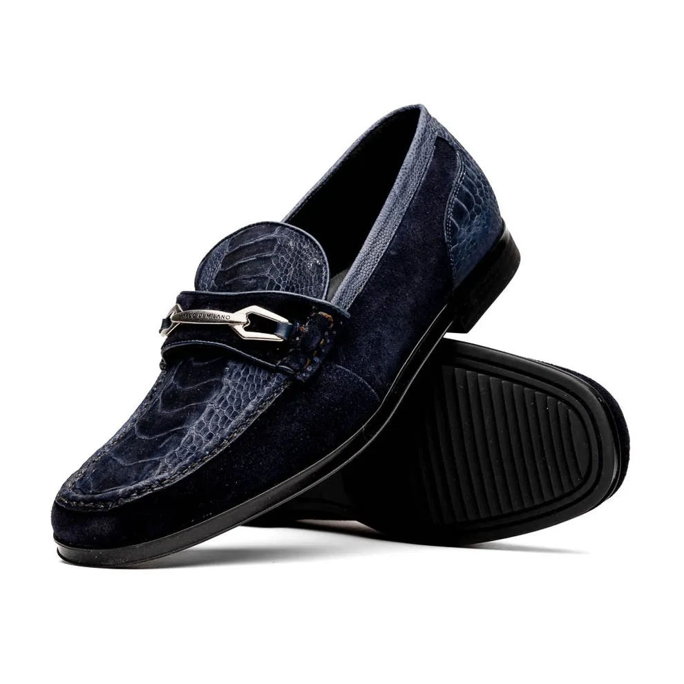 Marco Di Milano Hugo Men's Shoes Navy Suede / Ostrich Leg Horsebit Loafers (MDM1061)