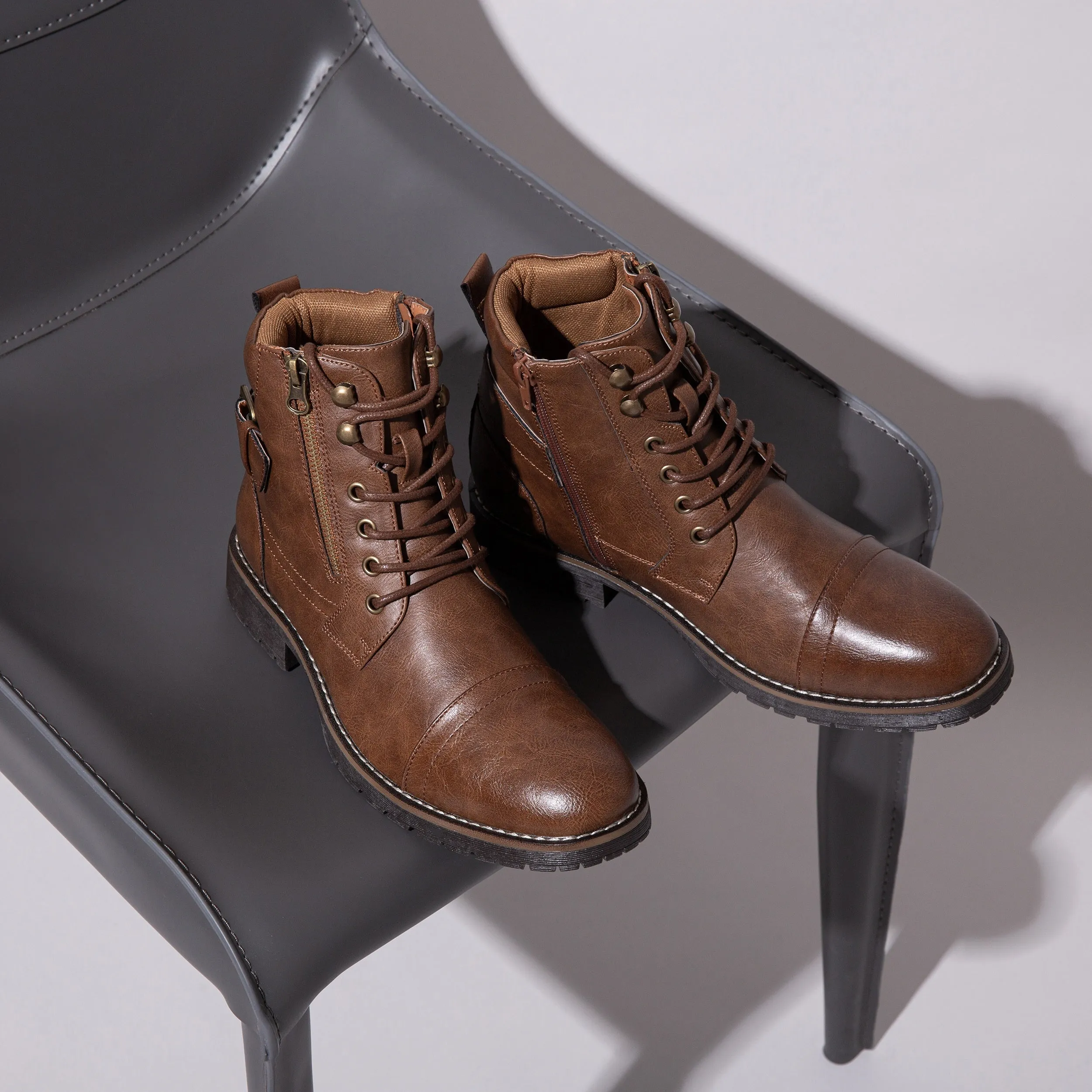 Men's Fashionable Ankle Boots - High-Quality Leather, Casual, Motorcycle, Combat, Dress, Comfortable, Water-Resistant, Lace-Up, Non-Slip Sole Boots for Men