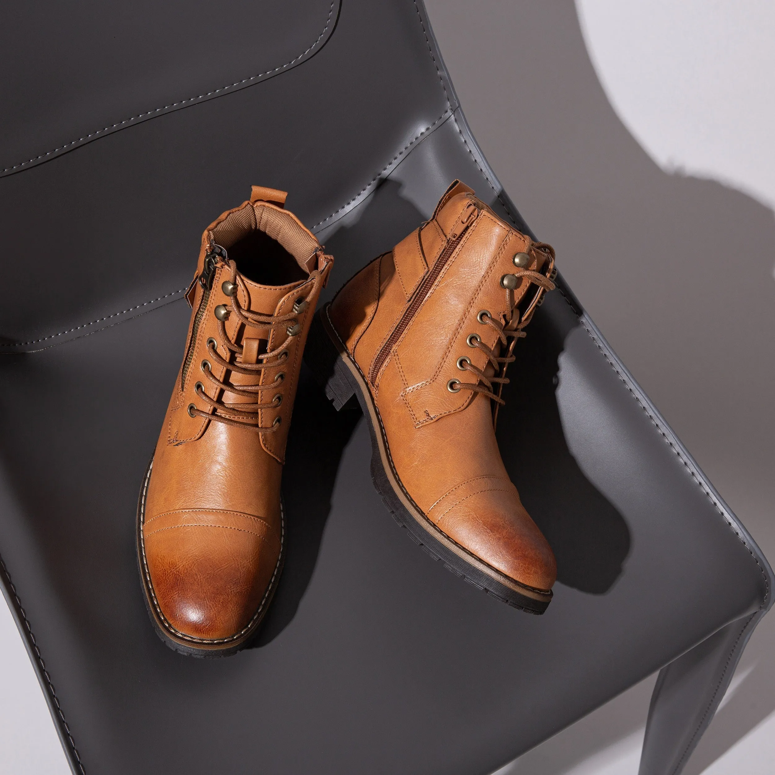 Men's Fashionable Ankle Boots - High-Quality Leather, Casual, Motorcycle, Combat, Dress, Comfortable, Water-Resistant, Lace-Up, Non-Slip Sole Boots for Men