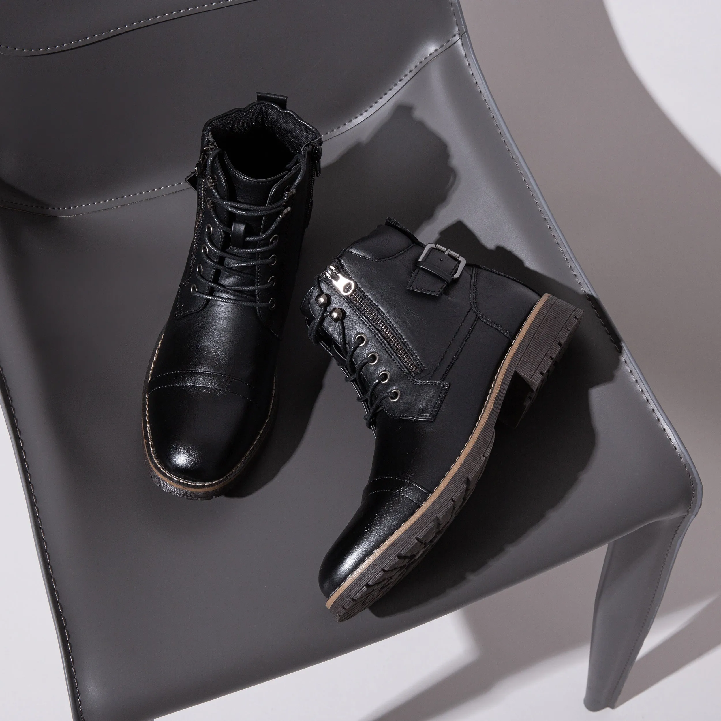 Men's Fashionable Ankle Boots - High-Quality Leather, Casual, Motorcycle, Combat, Dress, Comfortable, Water-Resistant, Lace-Up, Non-Slip Sole Boots for Men
