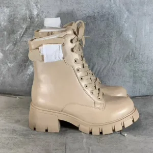 MIA Women's Beige Burnis Thassie Lug-Sole Lace-Up Side-Zip Combat Boots SZ 7