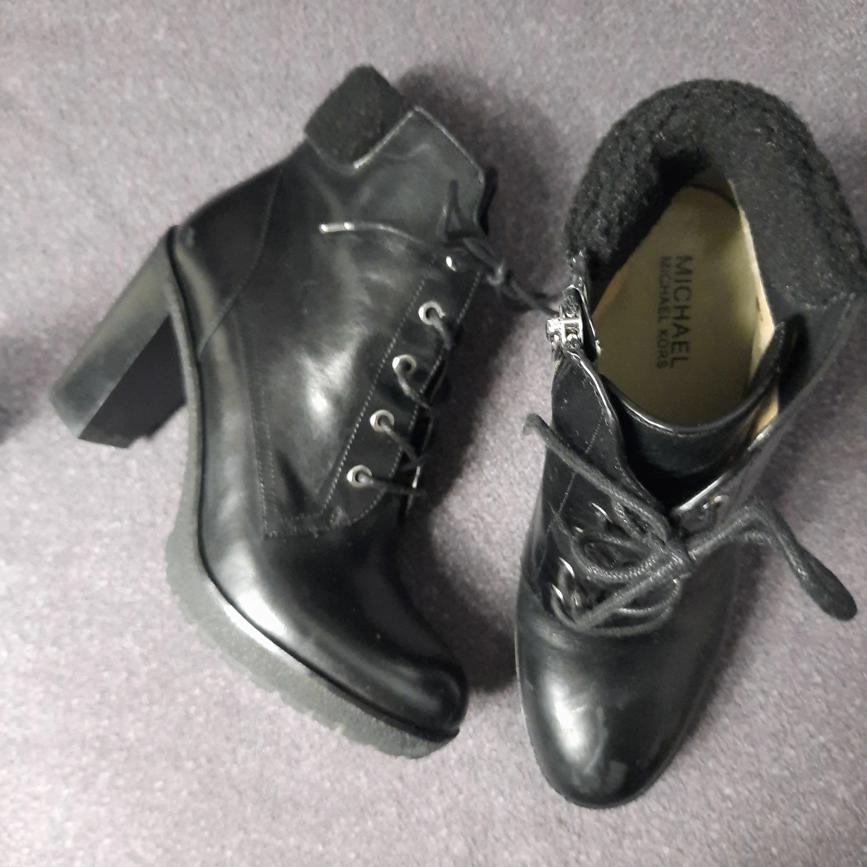 Micheal Kors Black Heel Combat Boot With Rubber Outsole Size 11