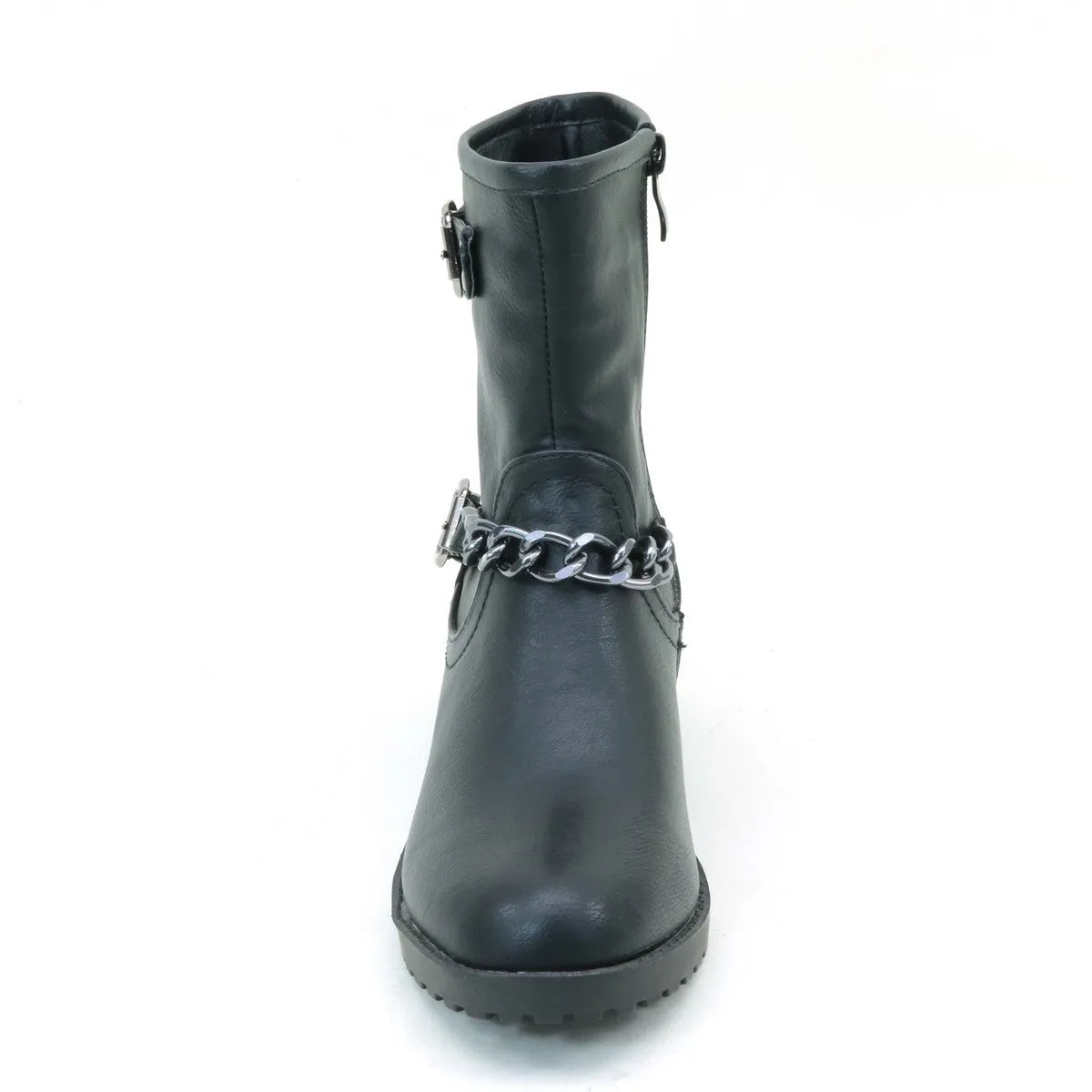 Moto Chain Anklet Combat Lug Women's Vegan Leather Boots