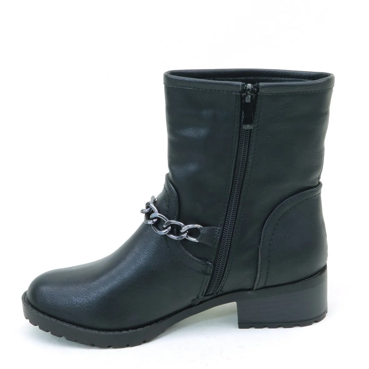 Moto Chain Anklet Combat Lug Women's Vegan Leather Boots