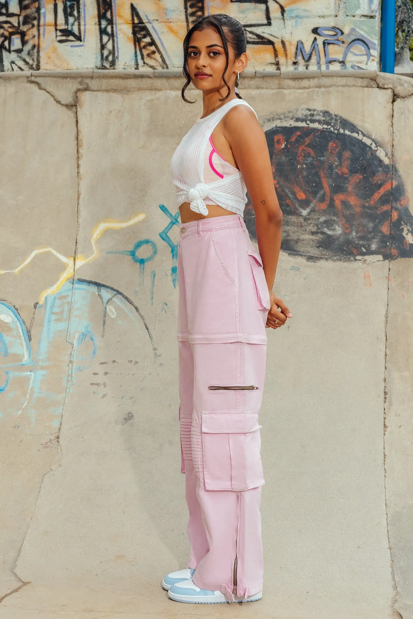 Pink Detachable Cargo Jeans