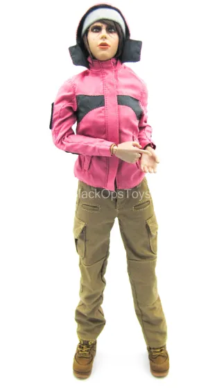 Pink Jacket & Gray Beanie w/Tan Pants & Boots