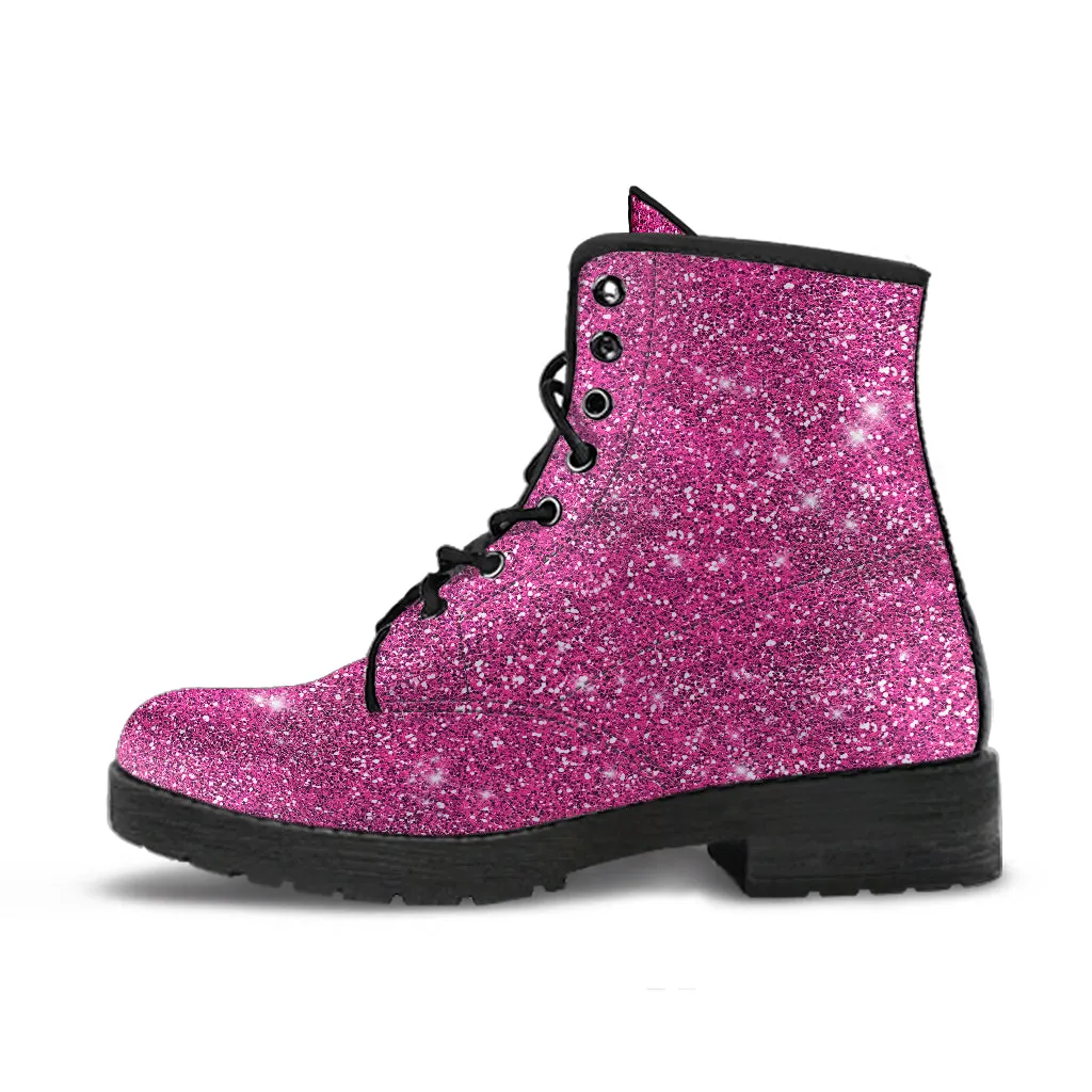 Pink Sparkle Glitter Women's Vegan Leather Boots