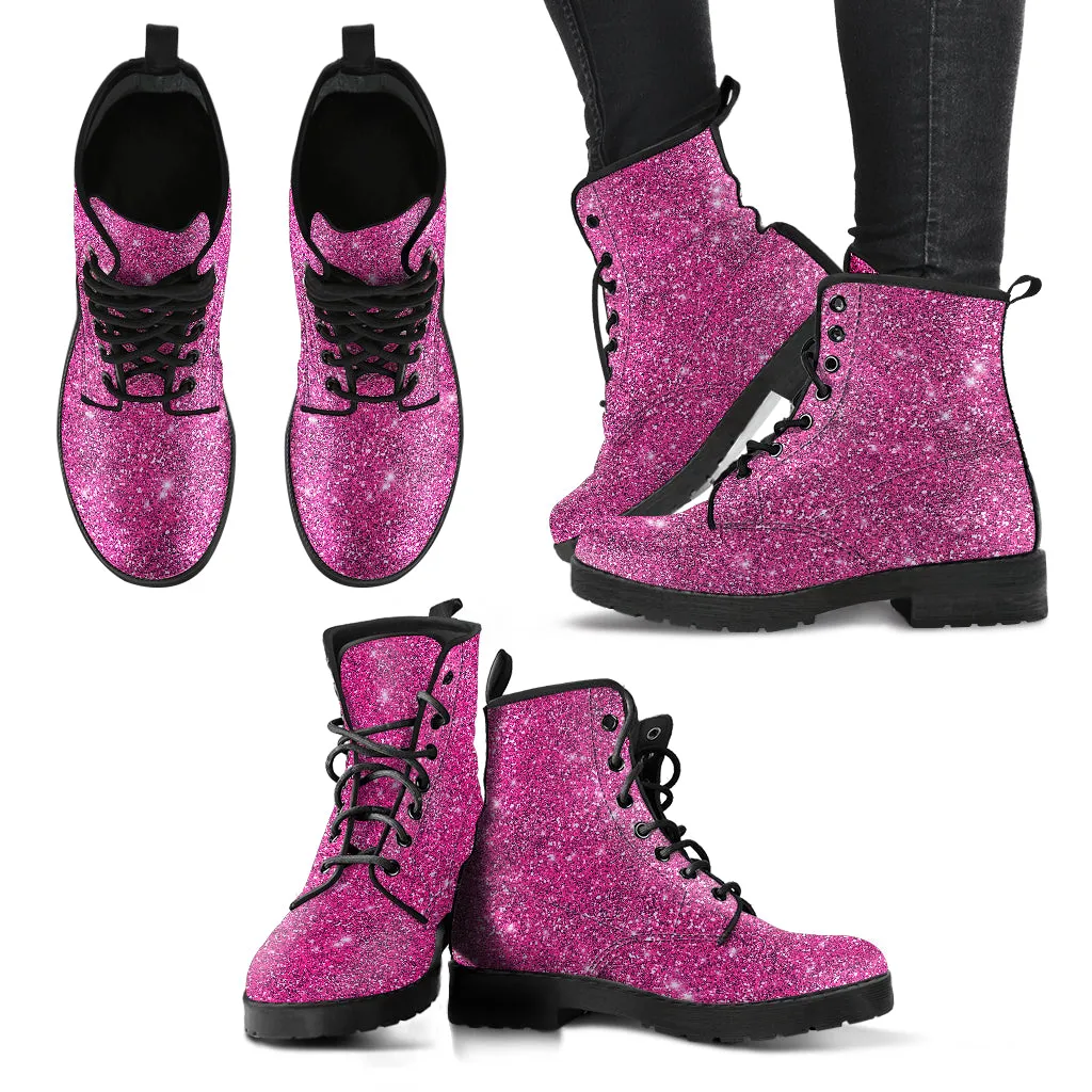 Pink Sparkle Glitter Women's Vegan Leather Boots