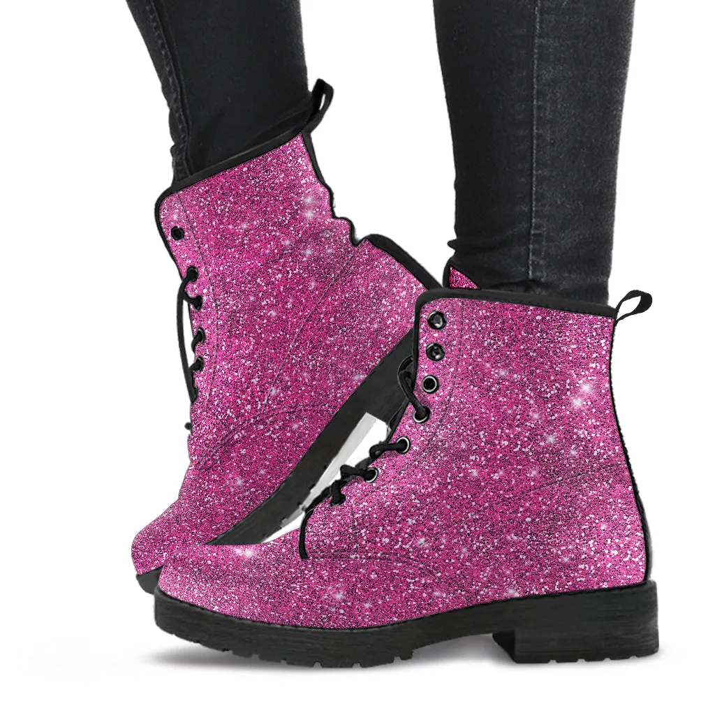 Pink Sparkle Glitter Women's Vegan Leather Boots