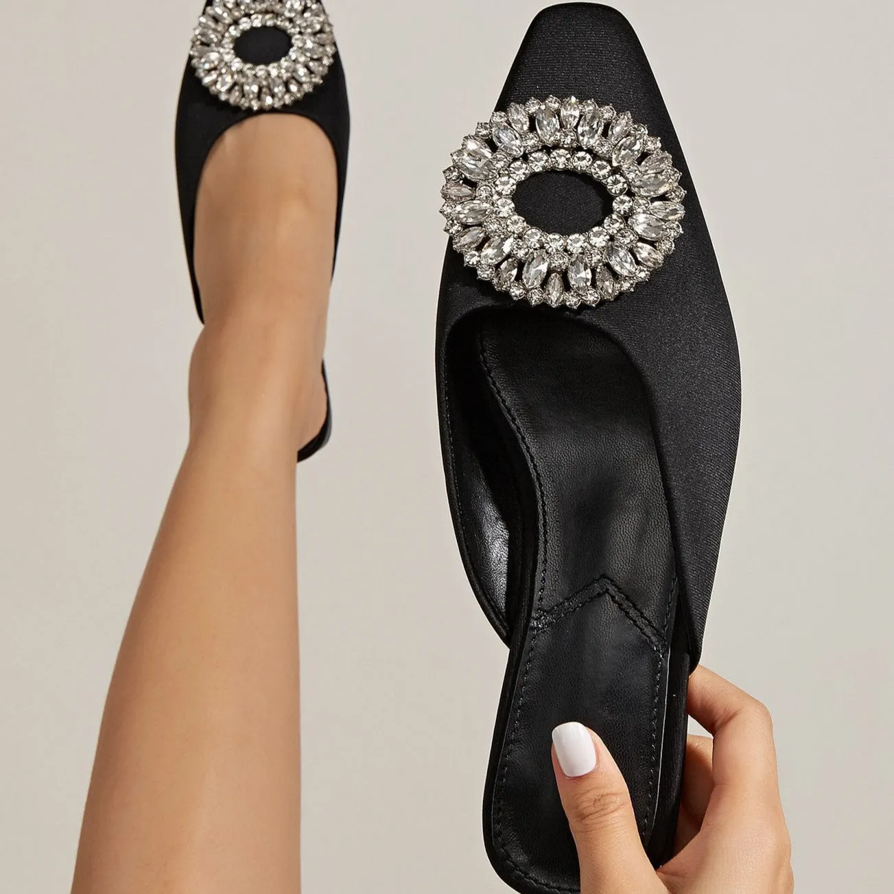 Rhinestone Buckle Square Toe Flat