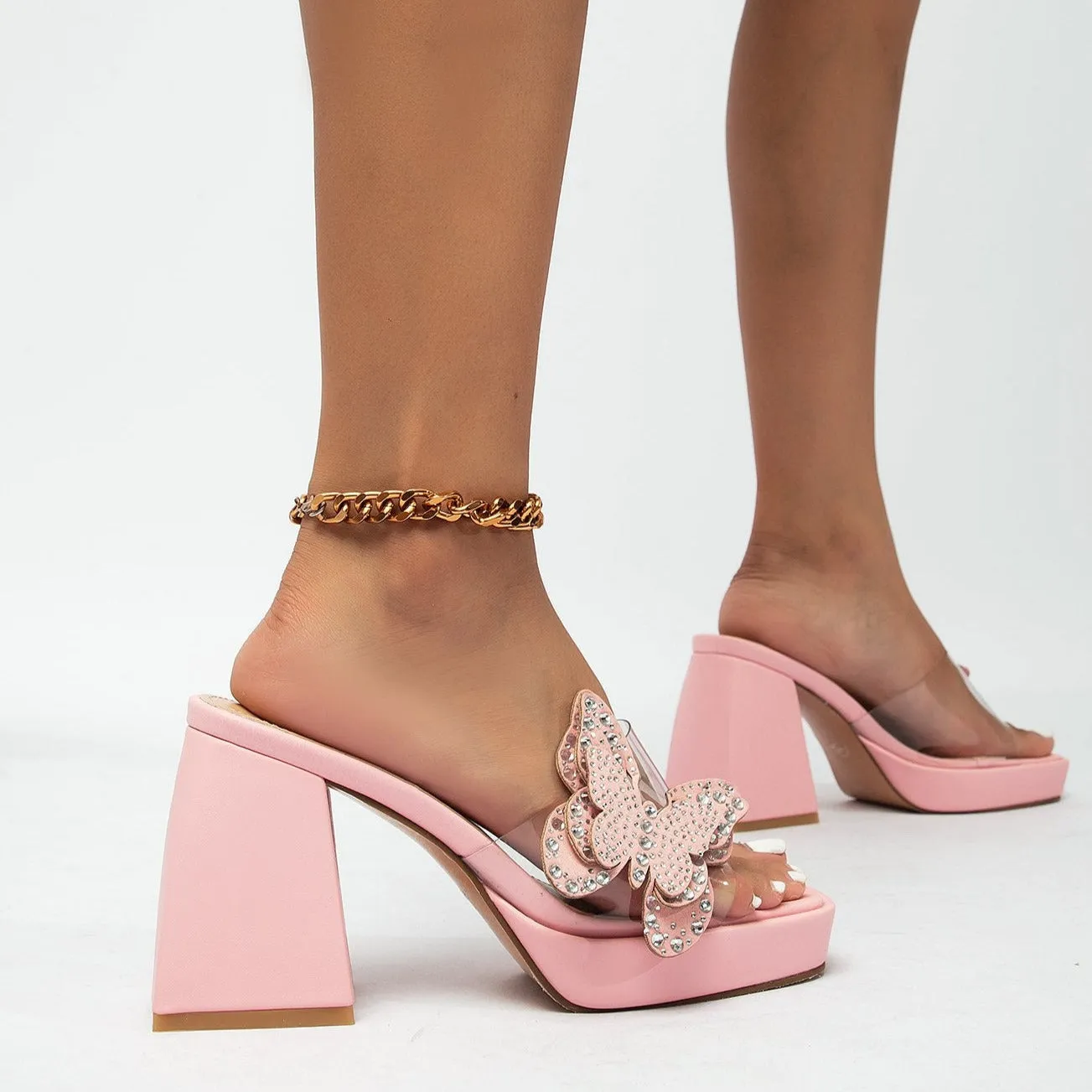 Rhinestone Butterfly High-heeled Sandals