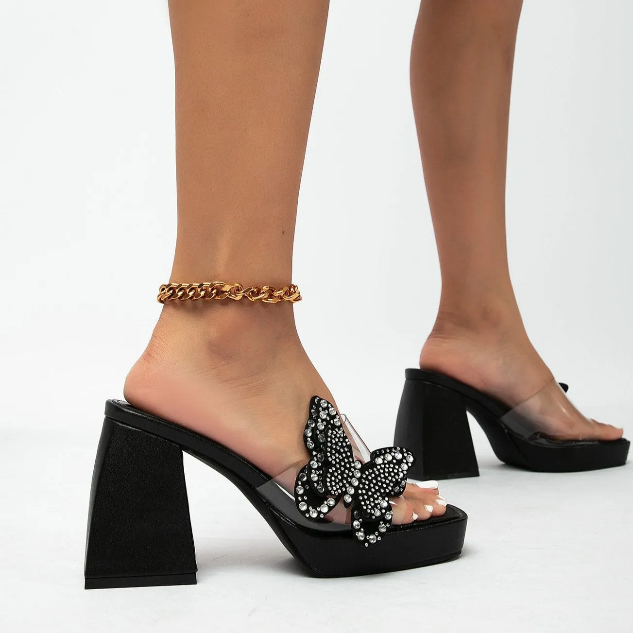 Rhinestone Butterfly High-heeled Sandals