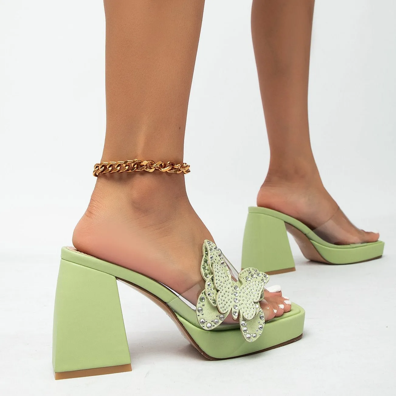 Rhinestone Butterfly High-heeled Sandals