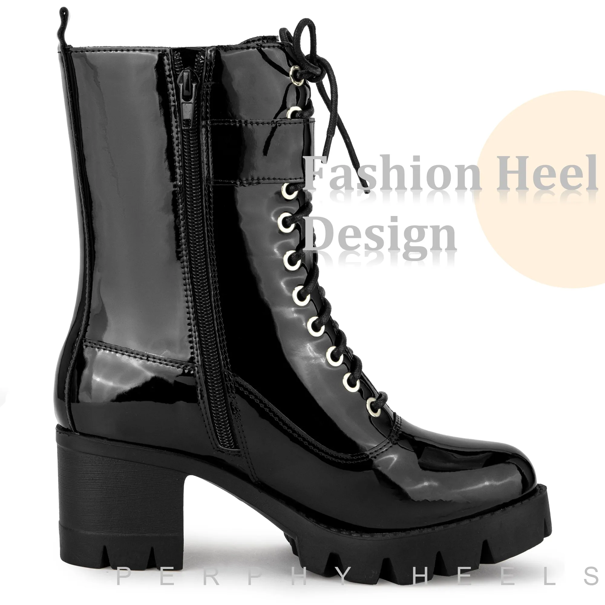 Round Toe Platform Chunky Heel Combat Boots for Women