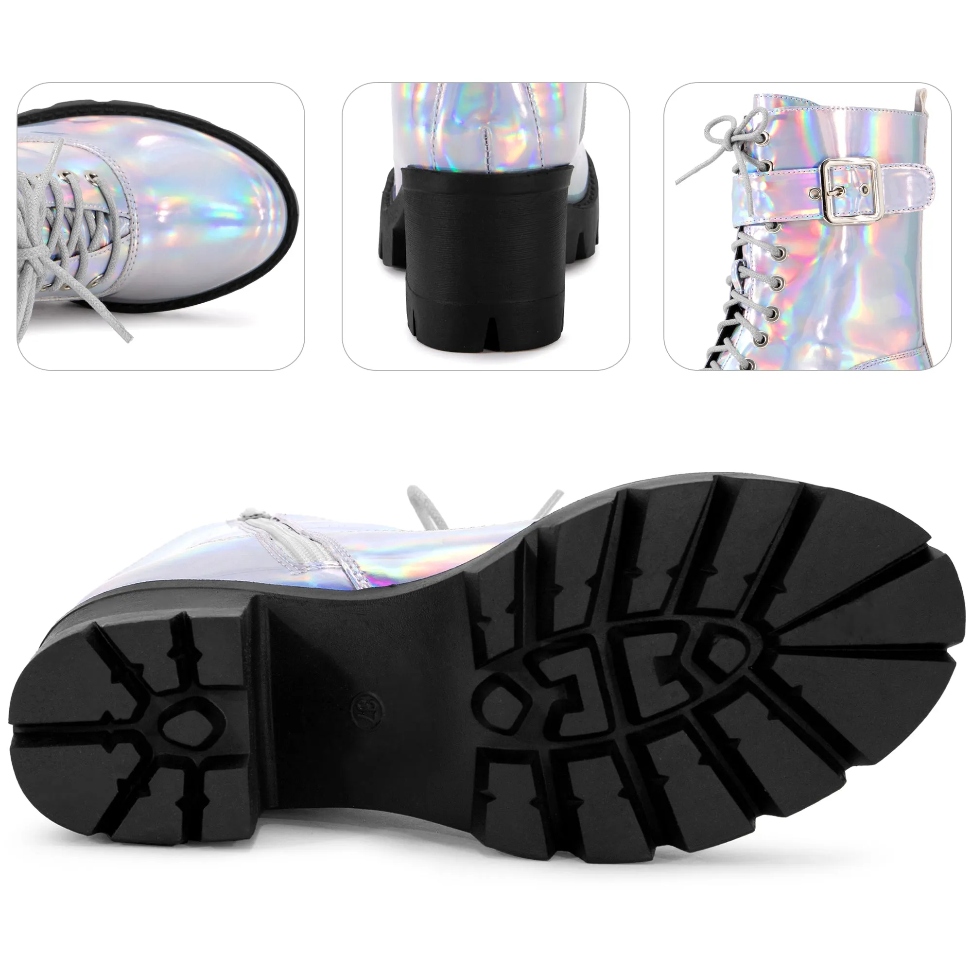 Round Toe Platform Chunky Heel Combat Boots for Women