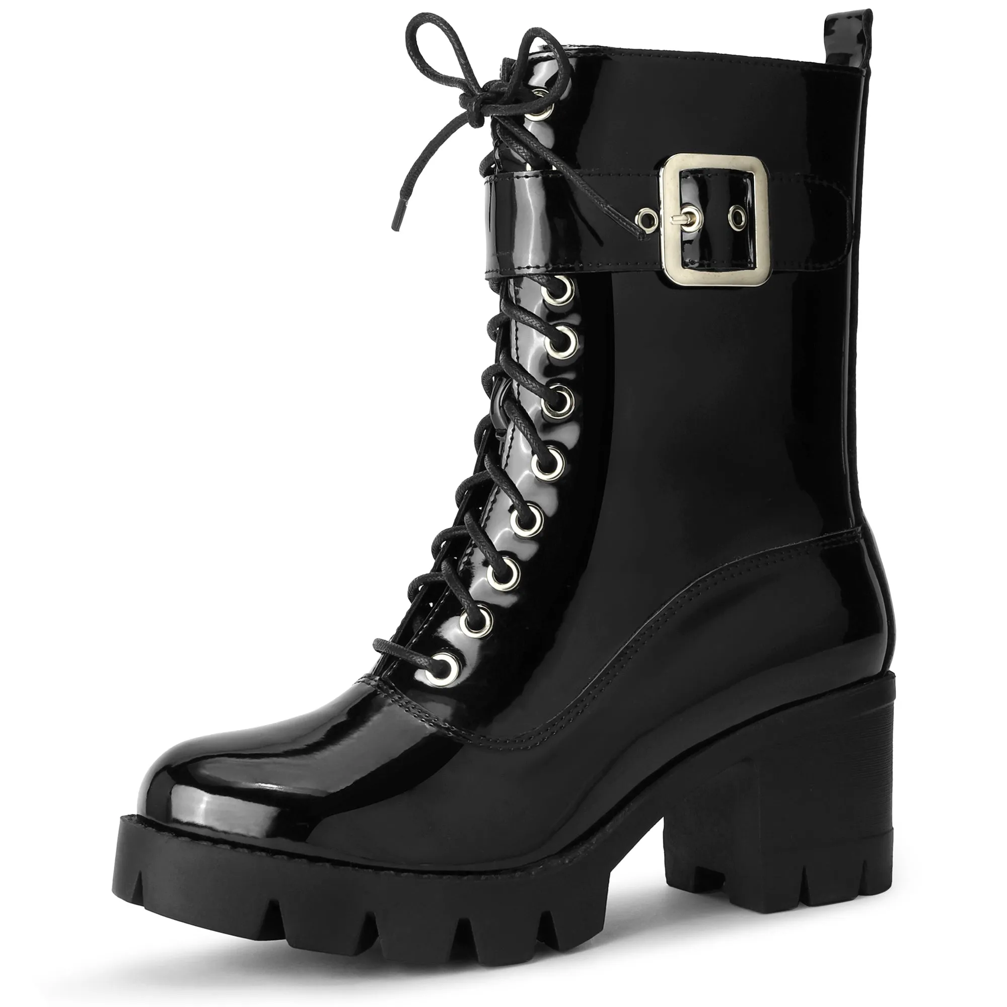 Round Toe Platform Chunky Heel Combat Boots for Women