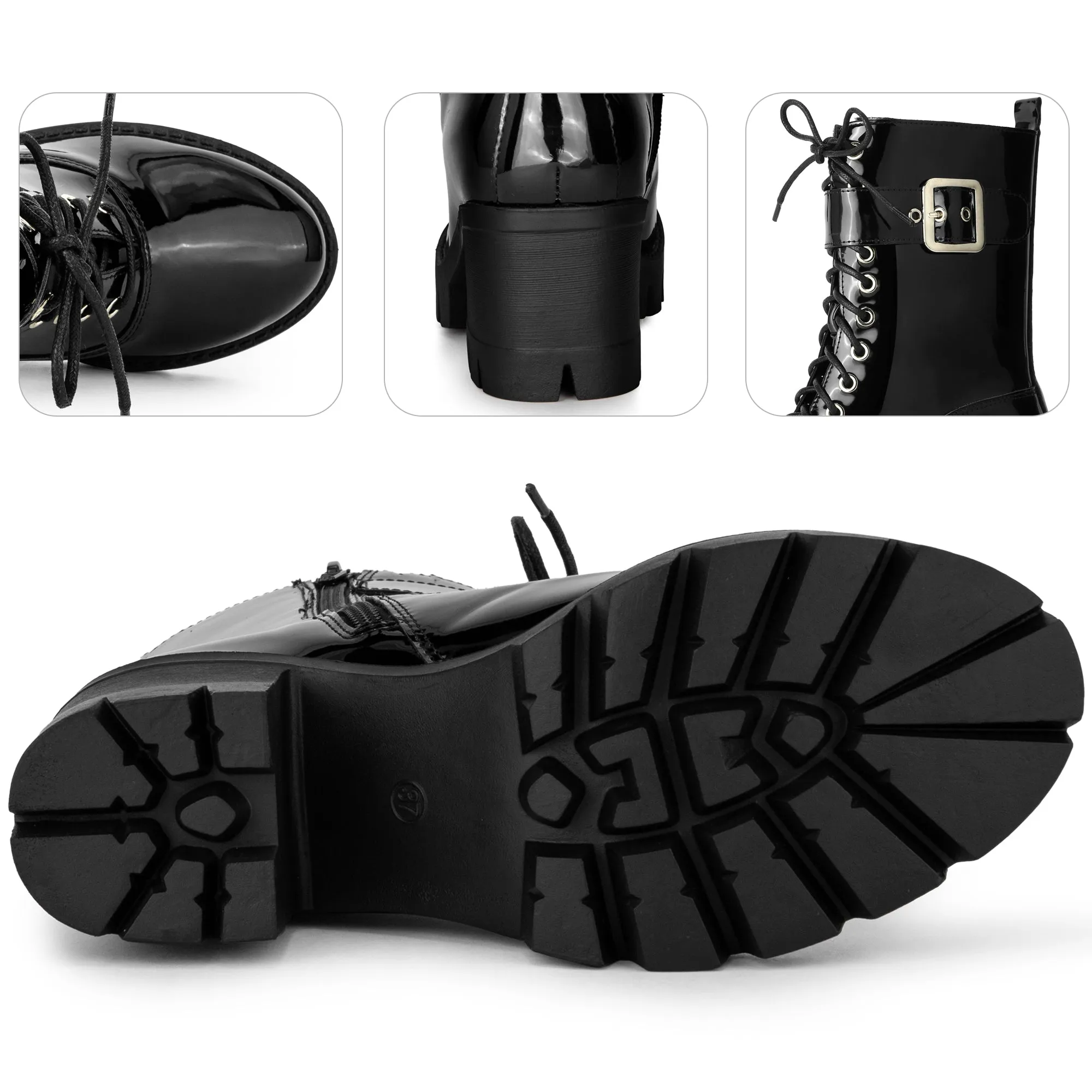 Round Toe Platform Chunky Heel Combat Boots for Women