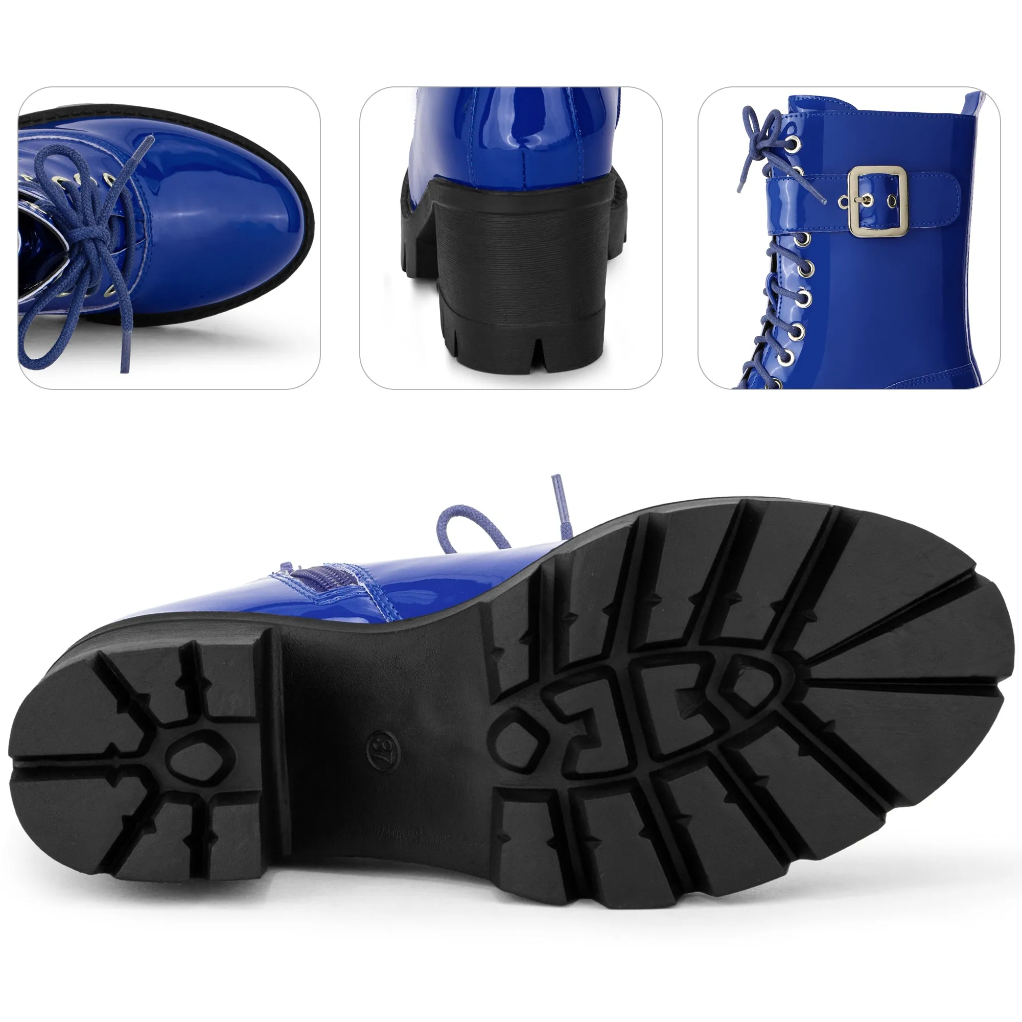 Round Toe Platform Chunky Heel Combat Boots for Women