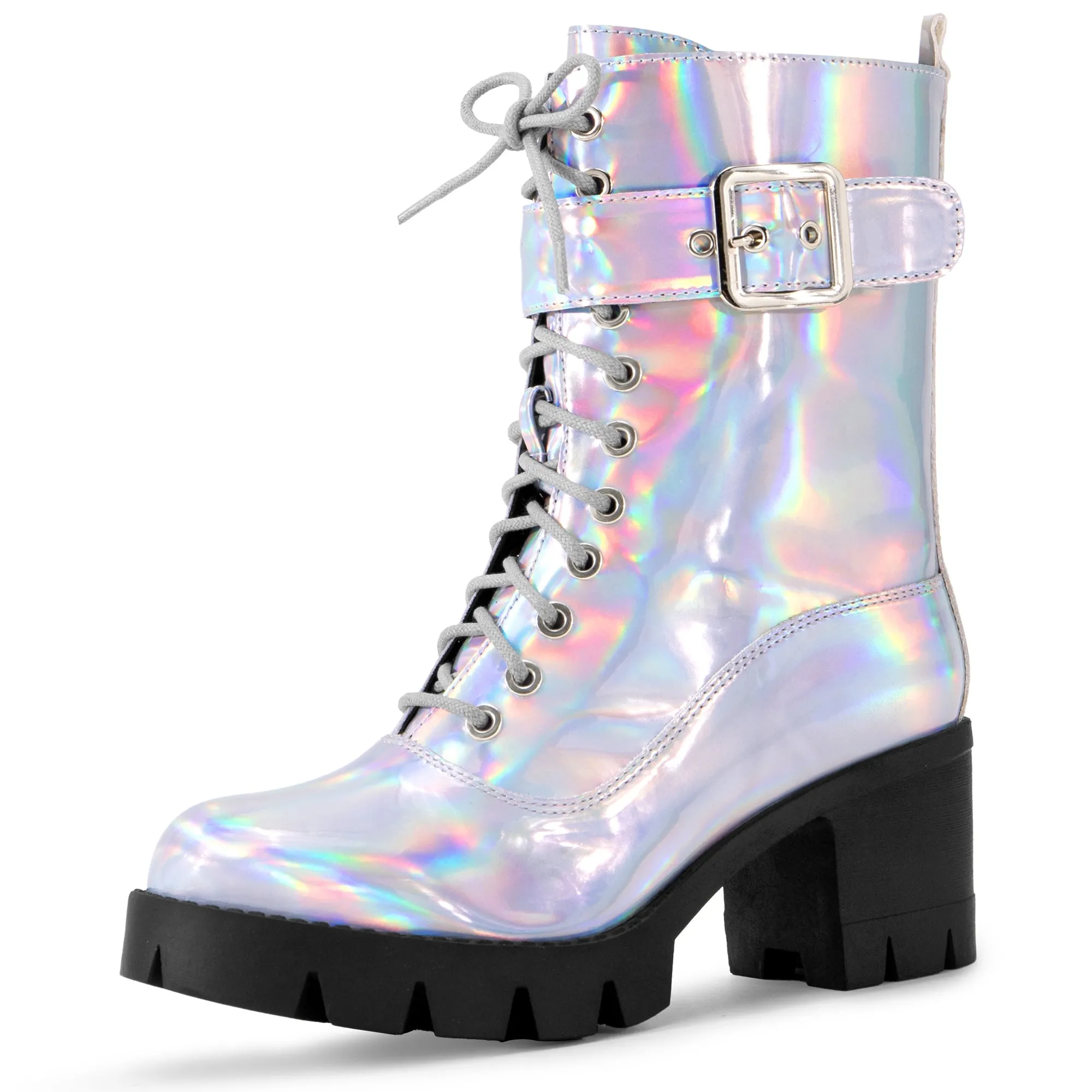 Round Toe Platform Chunky Heel Combat Boots for Women