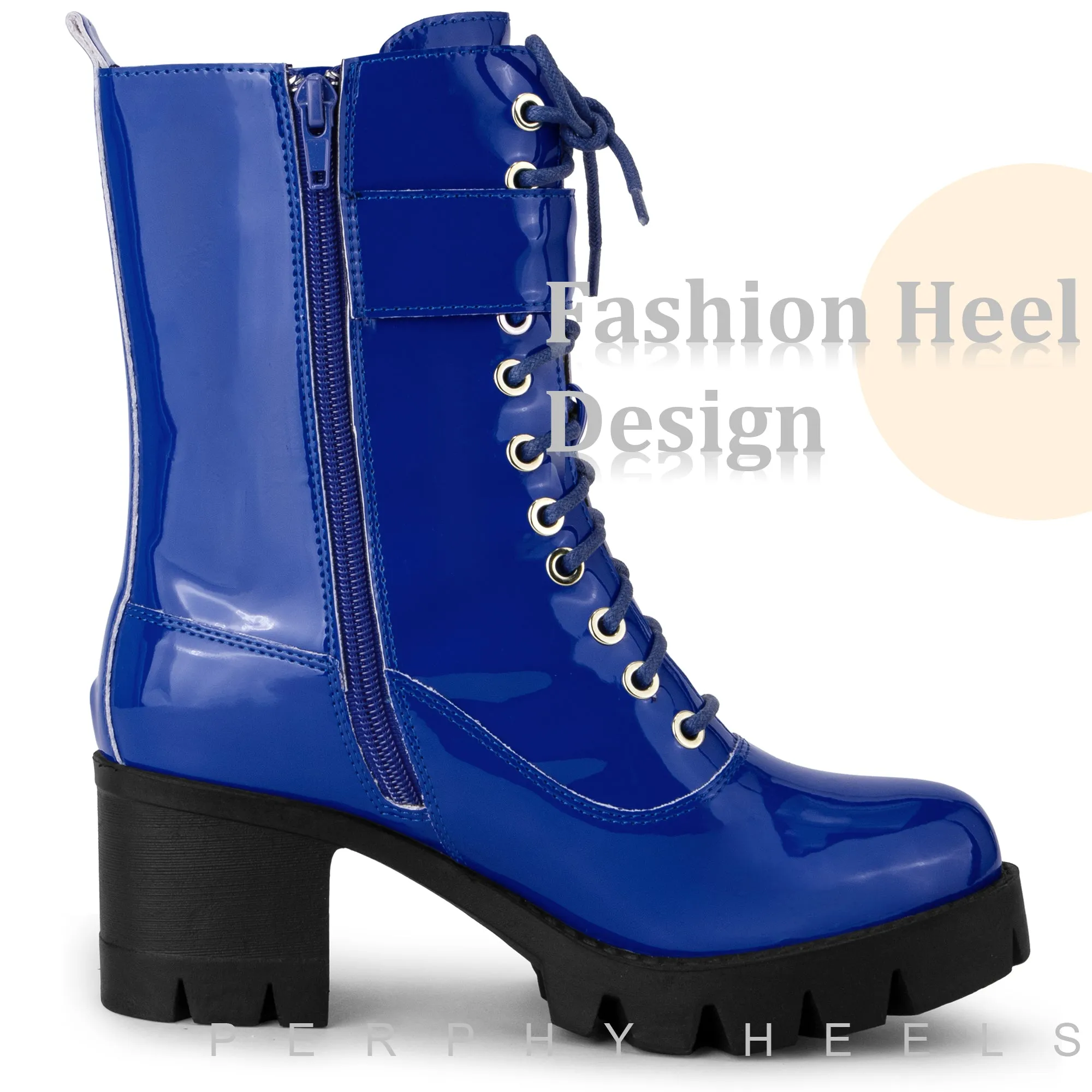 Round Toe Platform Chunky Heel Combat Boots for Women