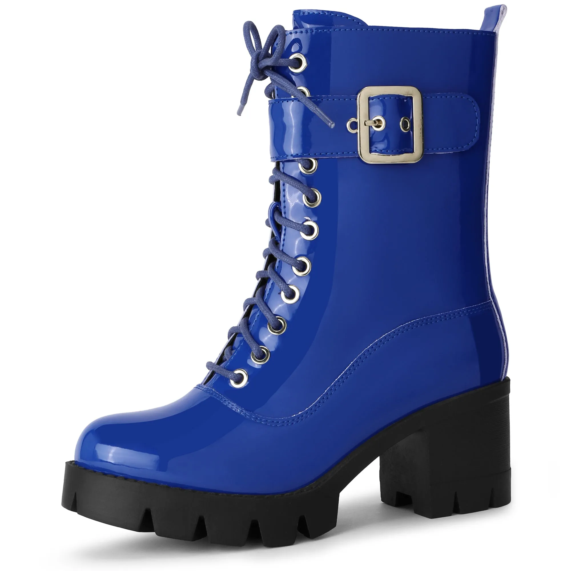 Round Toe Platform Chunky Heel Combat Boots for Women