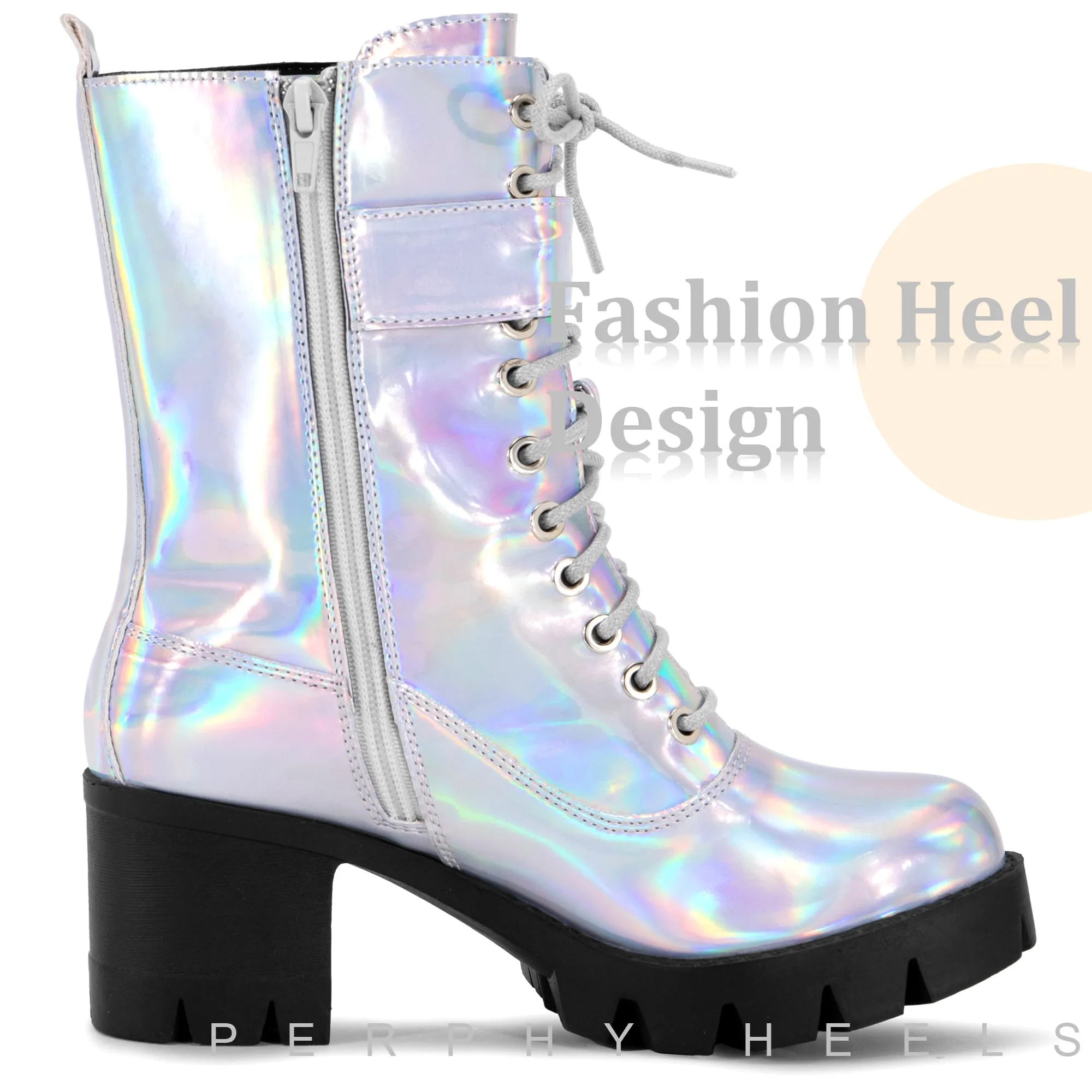 Round Toe Platform Chunky Heel Combat Boots for Women