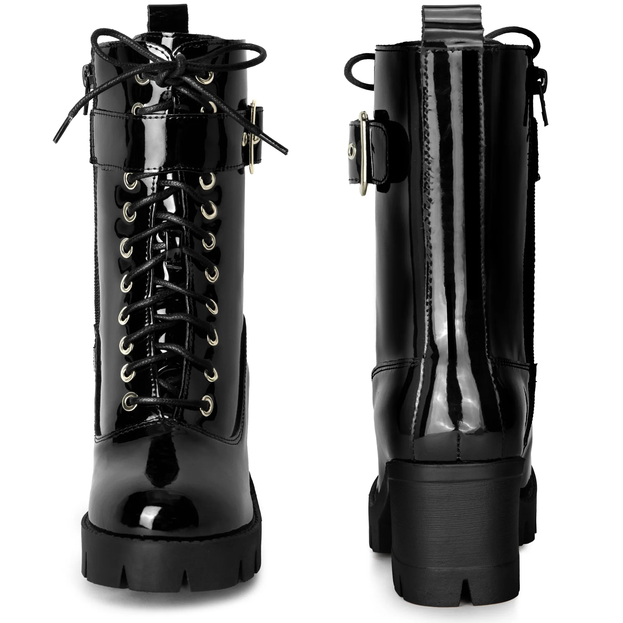 Round Toe Platform Chunky Heel Combat Boots for Women