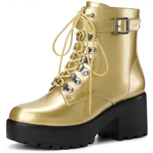 Round Toe Platform Chunky Heels Combat Boots for Women