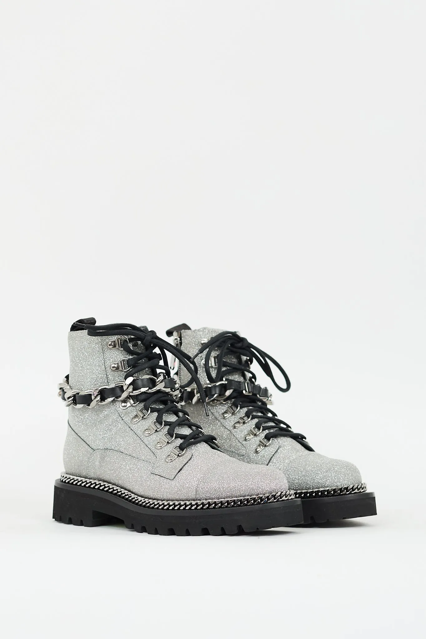 Silver Glitter Combat Ankle Boot