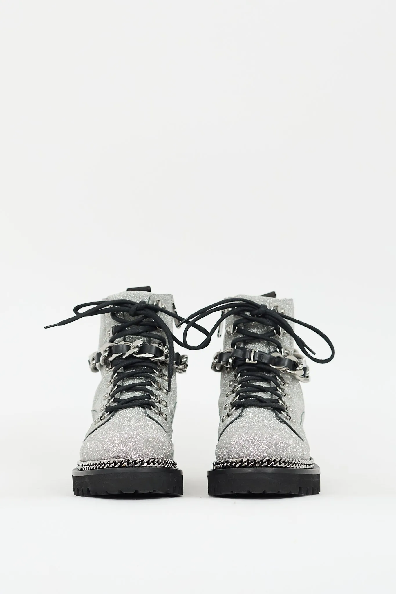 Silver Glitter Combat Ankle Boot
