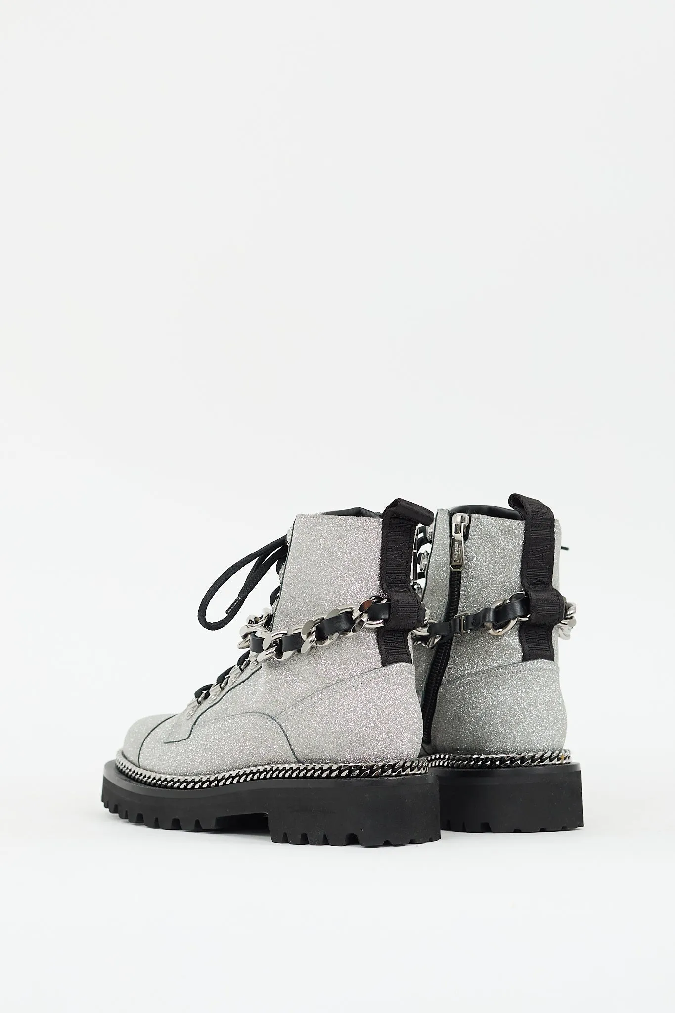 Silver Glitter Combat Ankle Boot