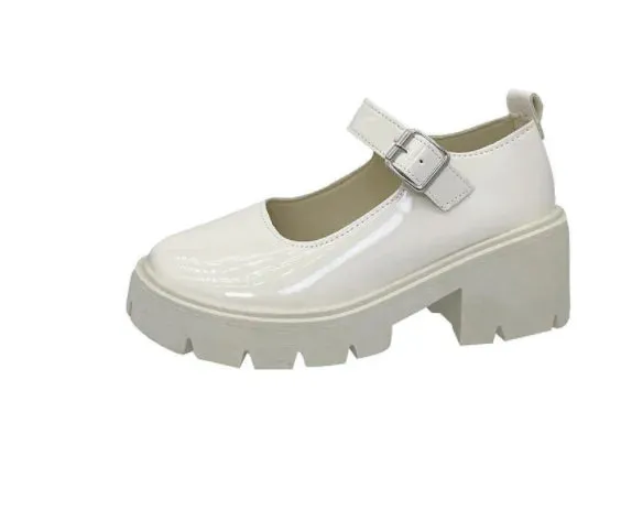 Sohiwoo Mary Jane Women Lolita Shoes Japanese Girl Platform Black High Heels Fashion Round Toe Patent Faux Leather Student Cosplay Shoes