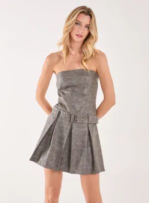 Stone Wash Bandeau Pleat Mini Dress