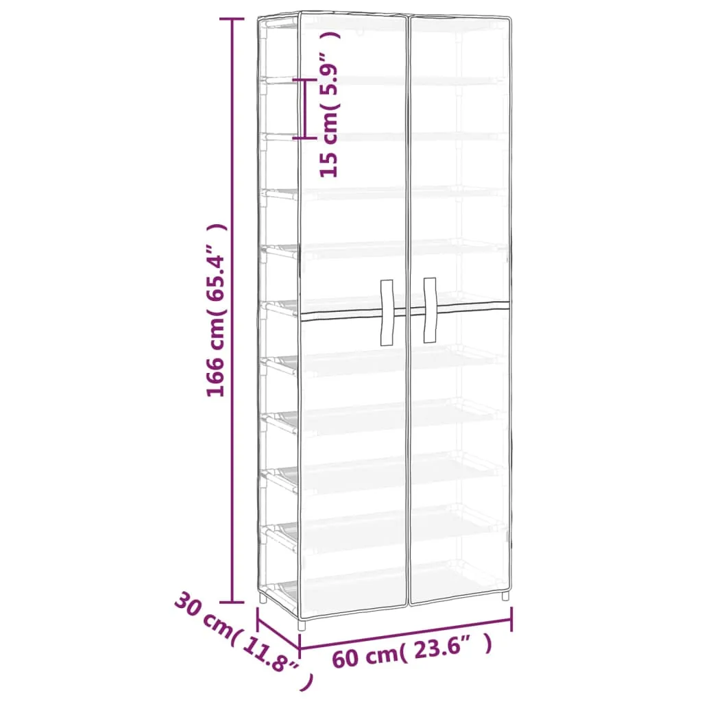 vidaXL Shoe Cabinet Cream 60x30x166 cm Fabric