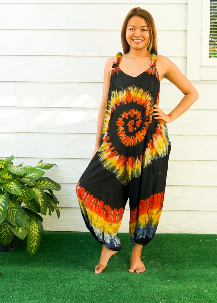 Wanderlust Spirit  Hand Dyed Hippie Racerback Dungarees Jumpsuit Romper
