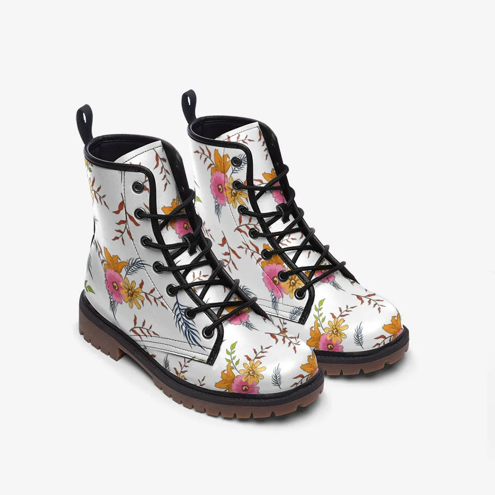 White Summer Floral Lace Up Boots
