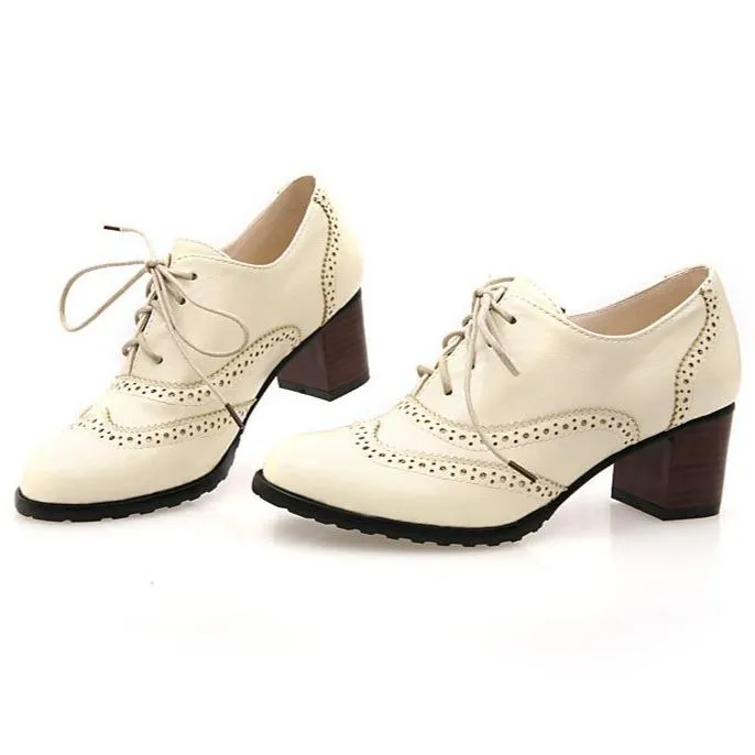 Women's chunky mid-heel brogue oxfords shoes font lace loafers