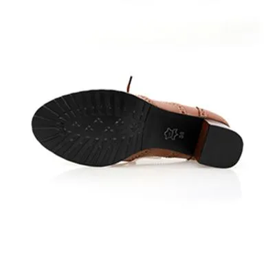 Women's chunky mid-heel brogue oxfords shoes font lace loafers