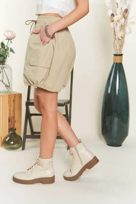 Women's Khaki Drawstring Hiking Shorts with Pockets
