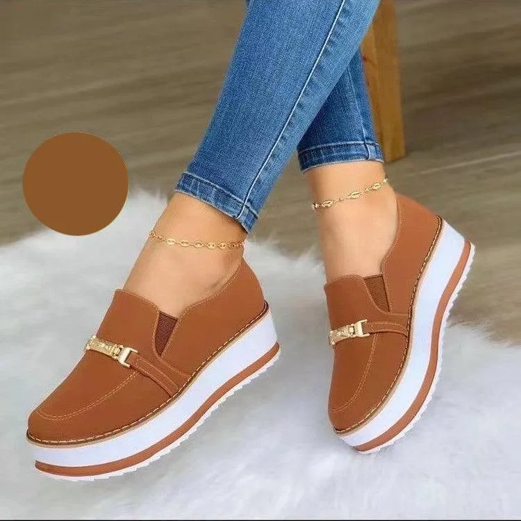 Women's PU Leather Slip-On Platform Loafers
