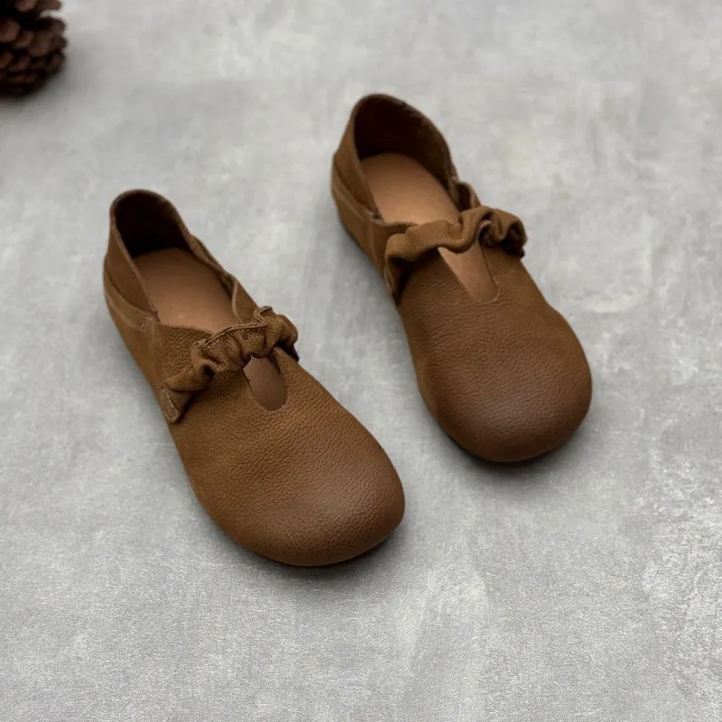 Women's Retro Casual Loafers Cowhide Leather Comfortable Flat