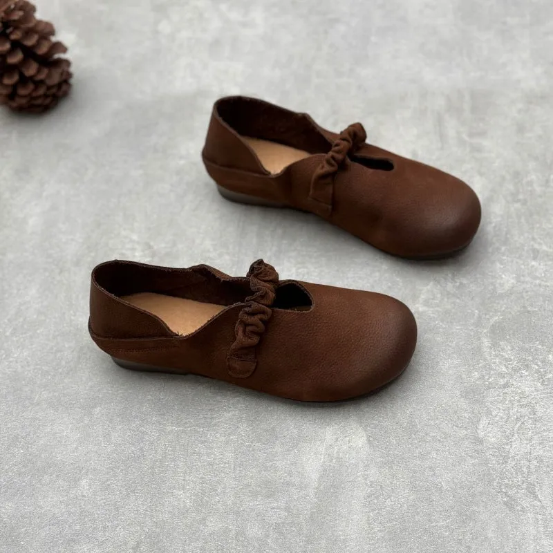 Women's Retro Casual Loafers Cowhide Leather Comfortable Flat