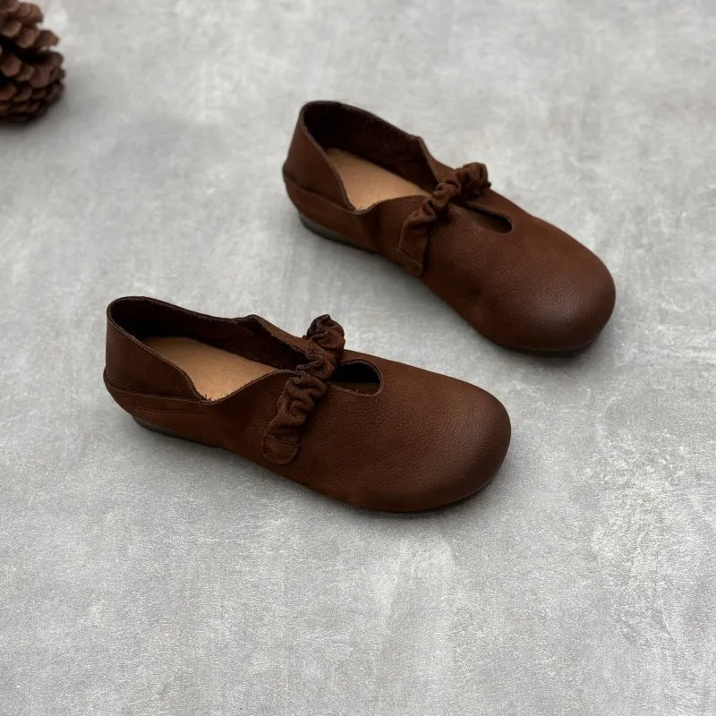 Women's Retro Casual Loafers Cowhide Leather Comfortable Flat