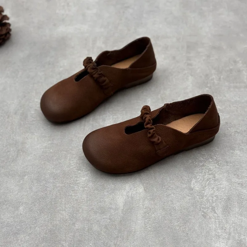 Women's Retro Casual Loafers Cowhide Leather Comfortable Flat