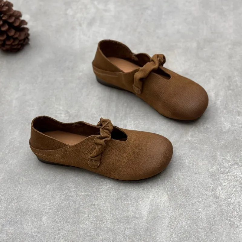 Women's Retro Casual Loafers Cowhide Leather Comfortable Flat