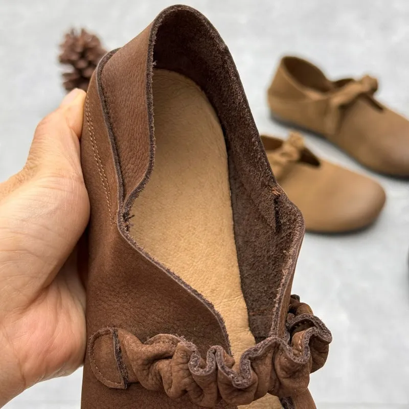 Women's Retro Casual Loafers Cowhide Leather Comfortable Flat