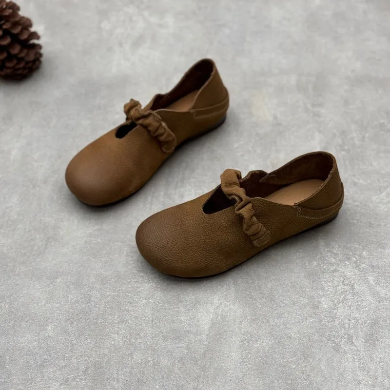 Women's Retro Casual Loafers Cowhide Leather Comfortable Flat