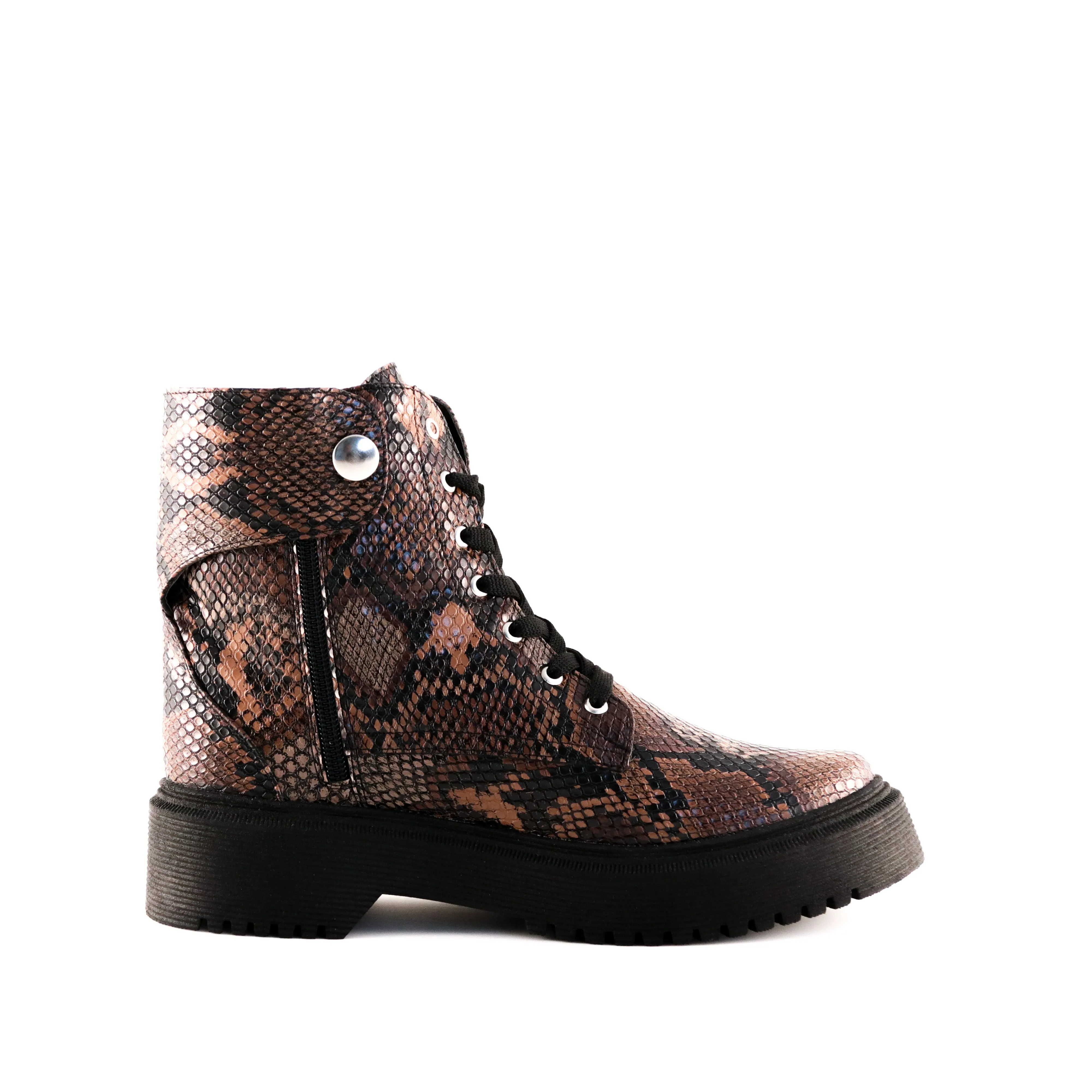 Women's Runaway Combat Boots Brown Snake