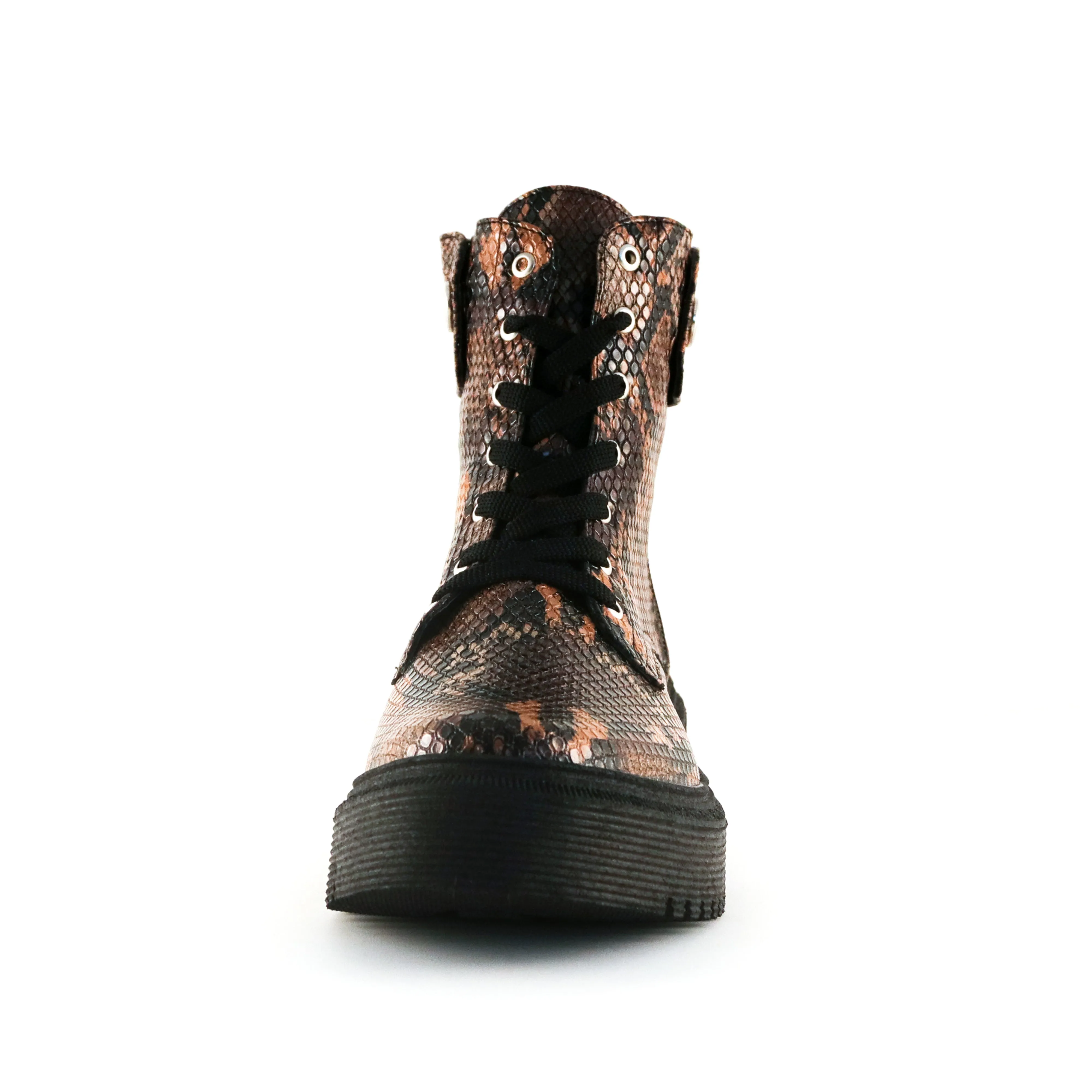 Women's Runaway Combat Boots Brown Snake